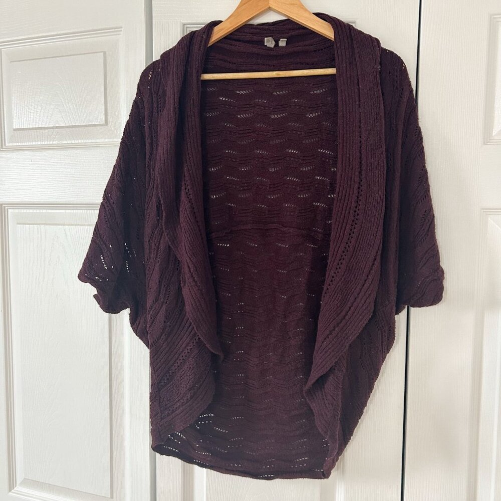 Caslon Open Front Knit Cardigan Burgundy Dolman Sleeve Cocoon Size S/M EUC - Picture 2 of 6